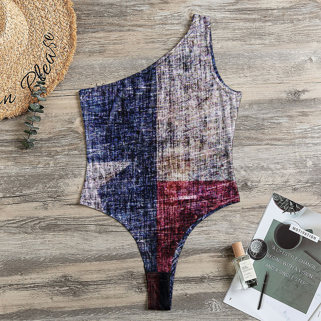 Grunge Texas Flag Print One Shoulder Bodysuit