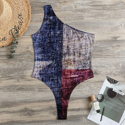 Grunge Texas Flag Print One Shoulder Bodysuit