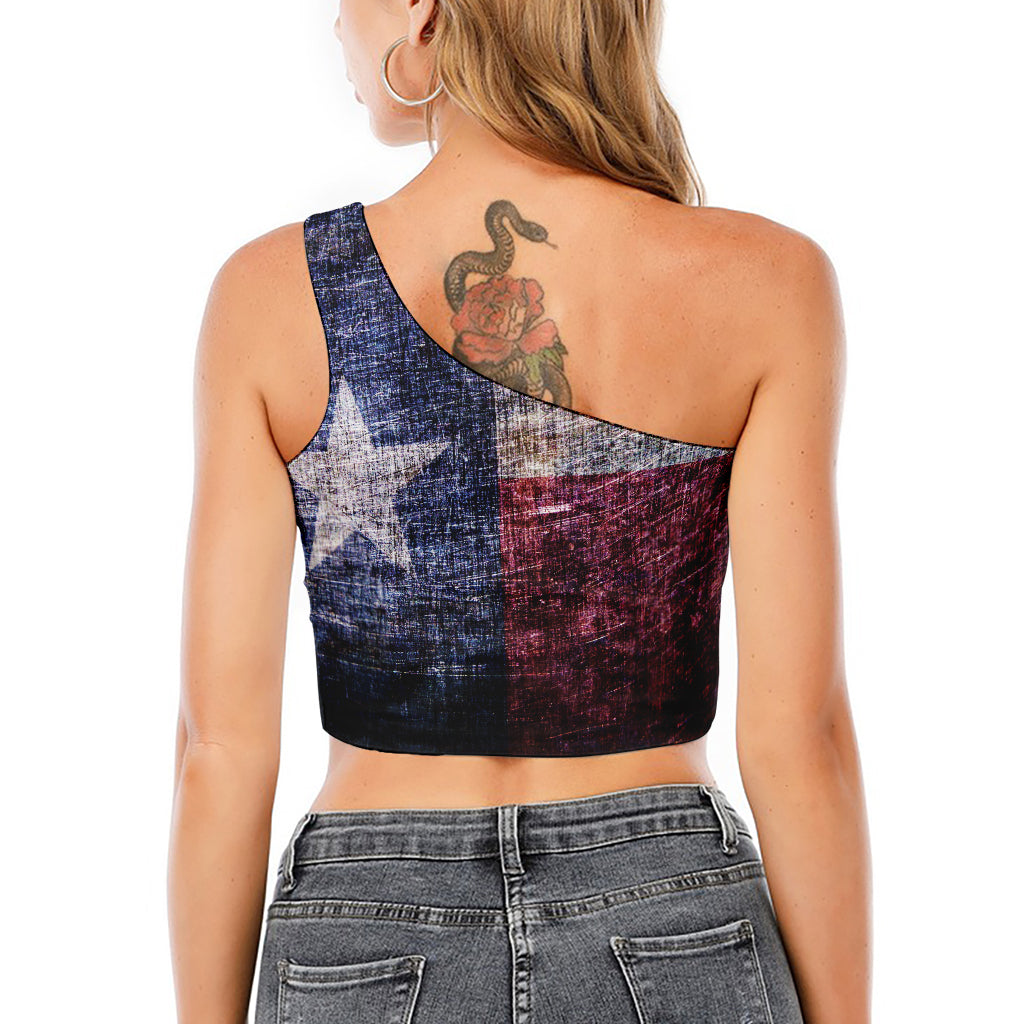 Grunge Texas Flag Print One Shoulder Crop Top