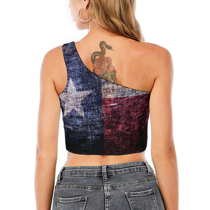 Grunge Texas Flag Print One Shoulder Crop Top