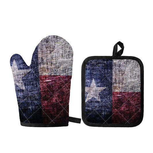 Grunge Texas Flag Print Oven Mitt And Pot Holder Set