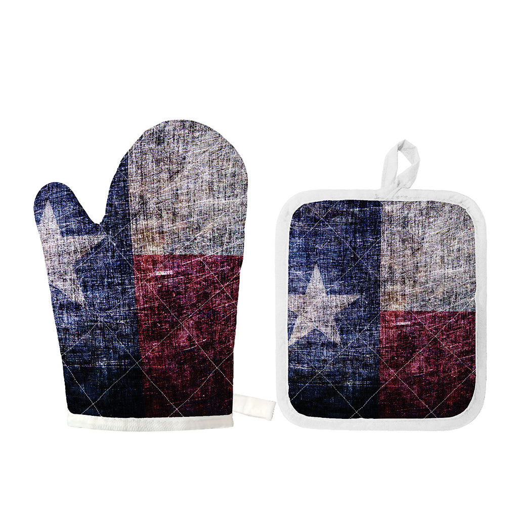 Grunge Texas Flag Print Oven Mitt And Pot Holder Set