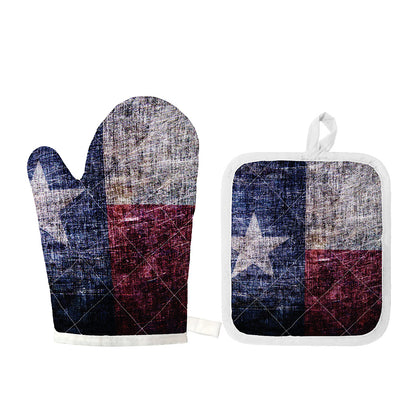Grunge Texas Flag Print Oven Mitt And Pot Holder Set