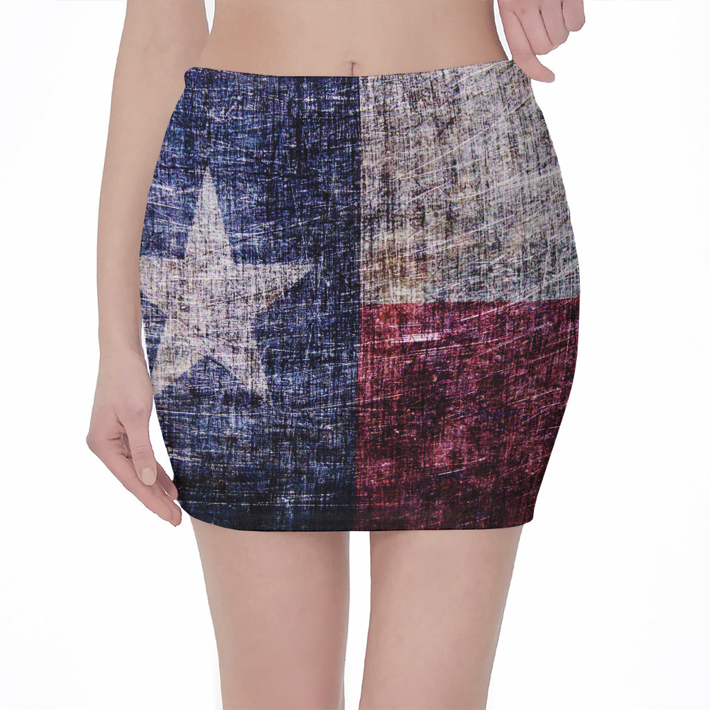 Grunge Texas Flag Print Pencil Mini Skirt