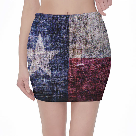 Grunge Texas Flag Print Pencil Mini Skirt