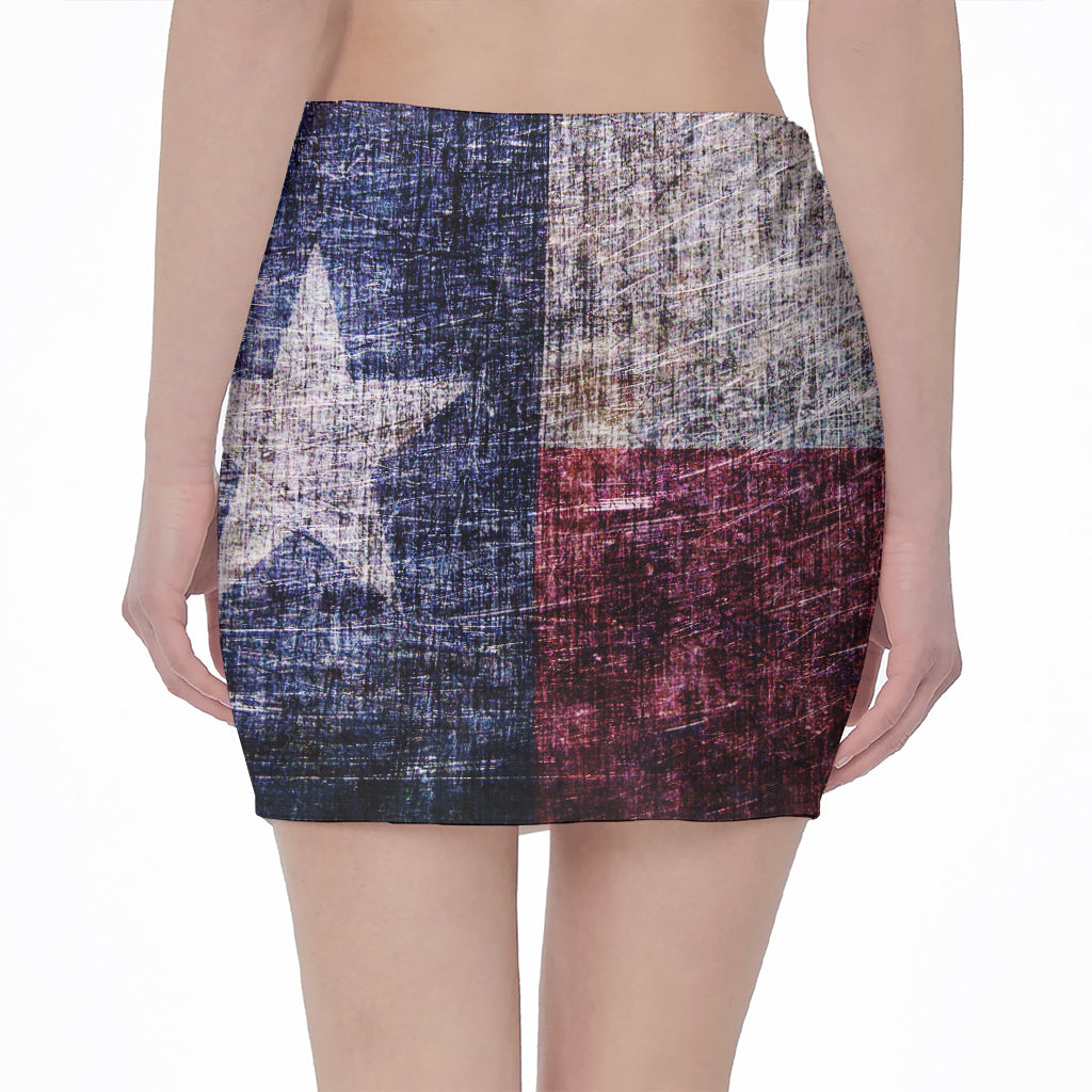 Grunge Texas Flag Print Pencil Mini Skirt