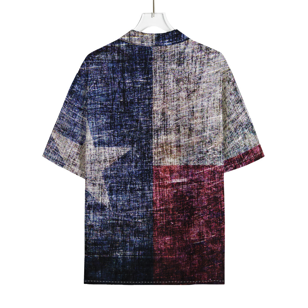 Grunge Texas Flag Print Rayon Hawaiian Shirt