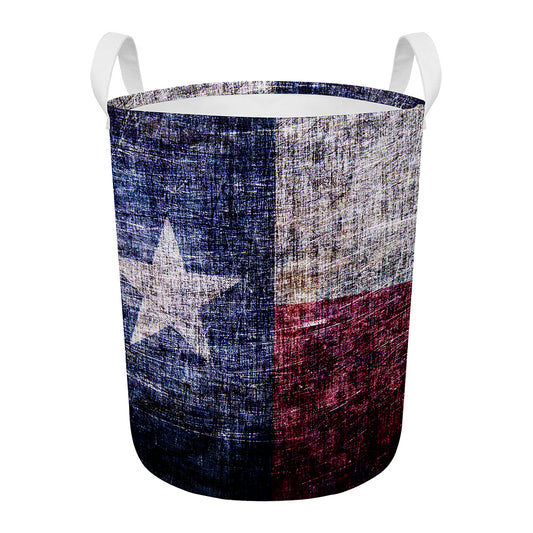 Grunge Texas Flag Print Round Laundry Basket