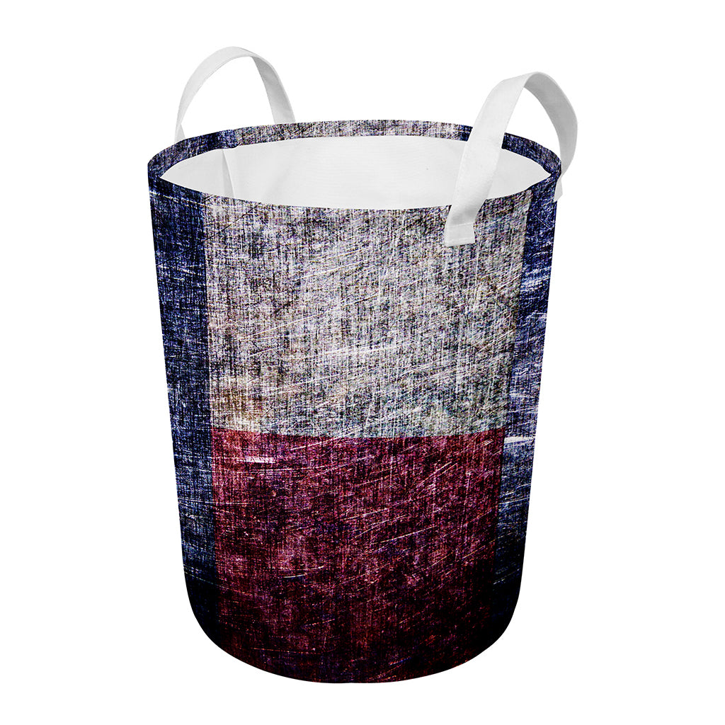 Grunge Texas Flag Print Round Laundry Basket
