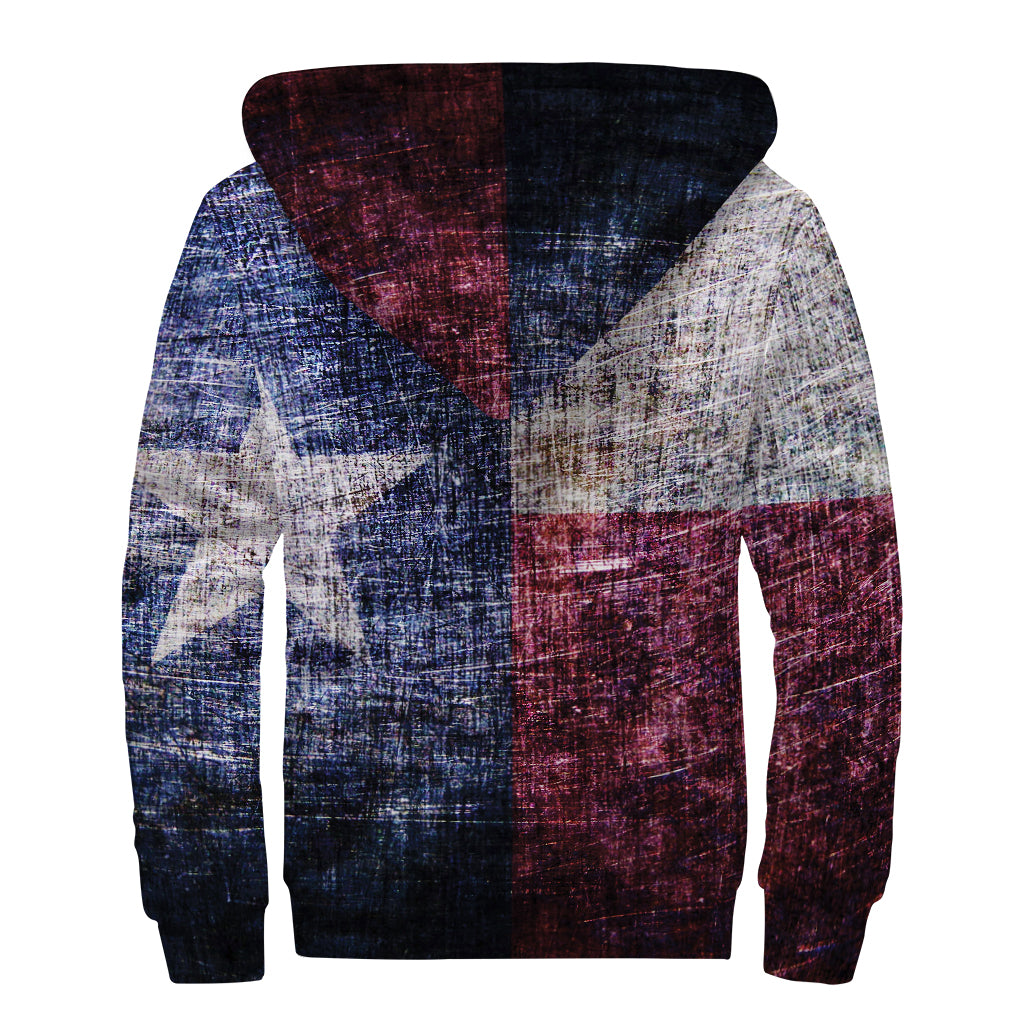 Grunge Texas Flag Print Sherpa Lined Zip Up Hoodie