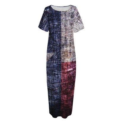 Grunge Texas Flag Print Short Sleeve Long Nightdress
