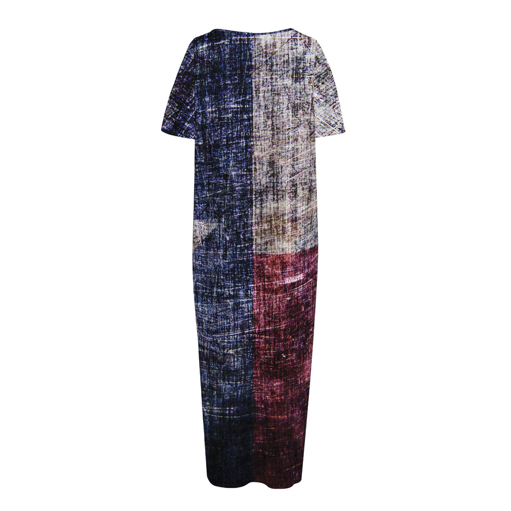 Grunge Texas Flag Print Short Sleeve Long Nightdress