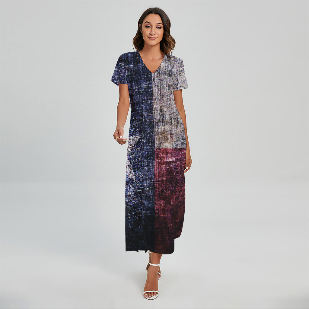 Grunge Texas Flag Print Short Sleeve Maxi Dress