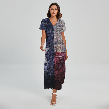Grunge Texas Flag Print Short Sleeve Maxi Dress