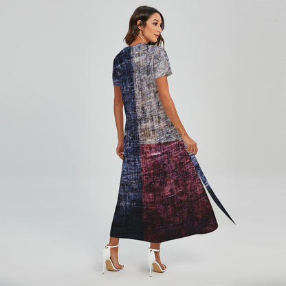 Grunge Texas Flag Print Short Sleeve Maxi Dress