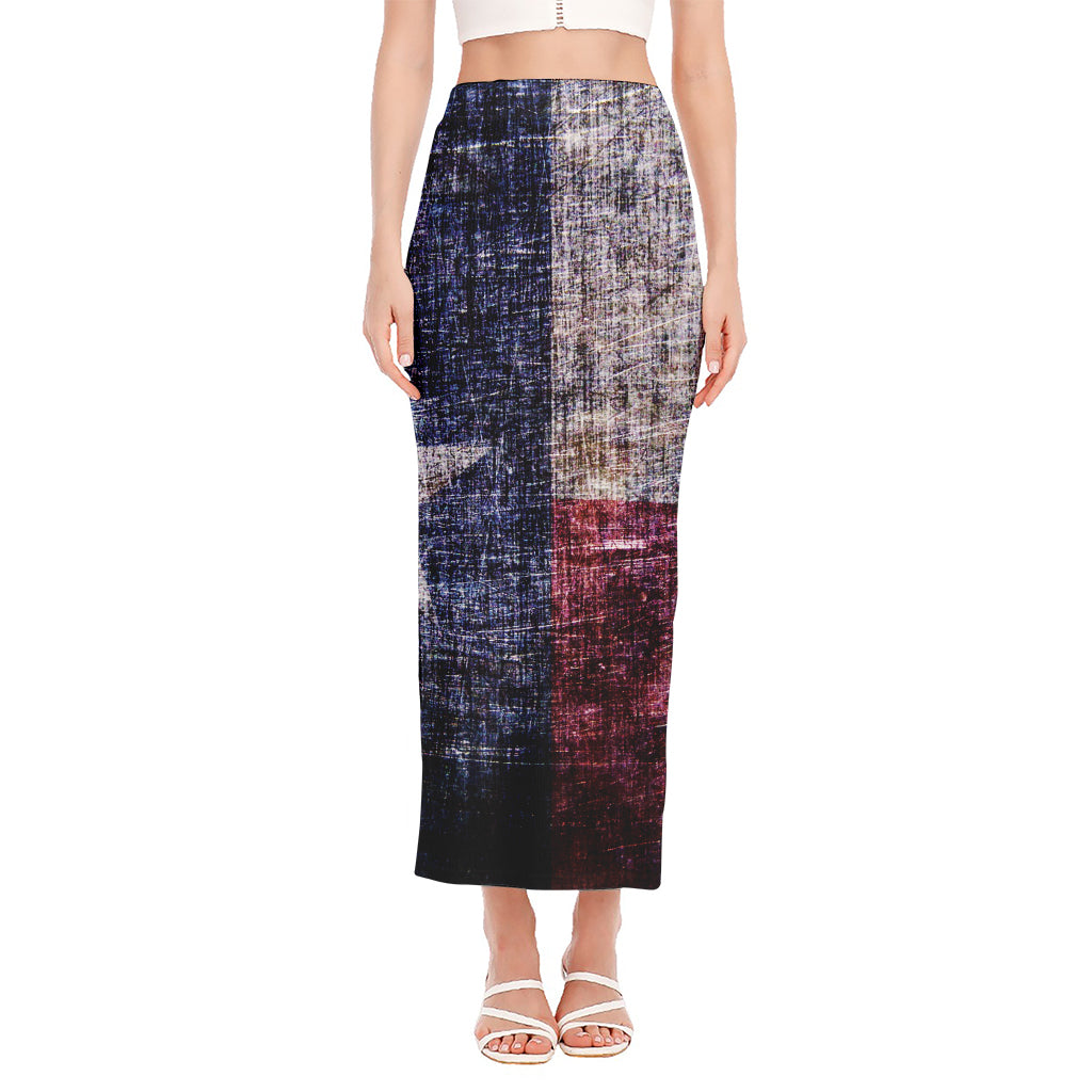 Grunge Texas Flag Print Side Slit Maxi Skirt