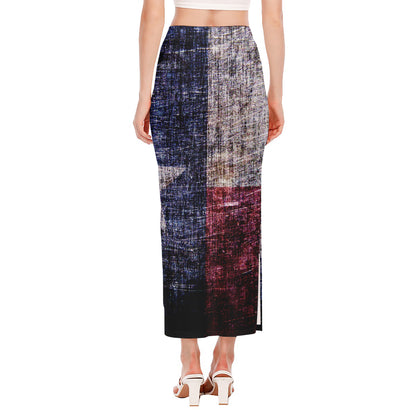 Grunge Texas Flag Print Side Slit Maxi Skirt