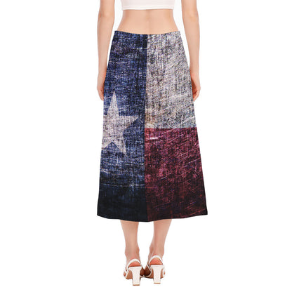 Grunge Texas Flag Print Side Slit Midi Skirt