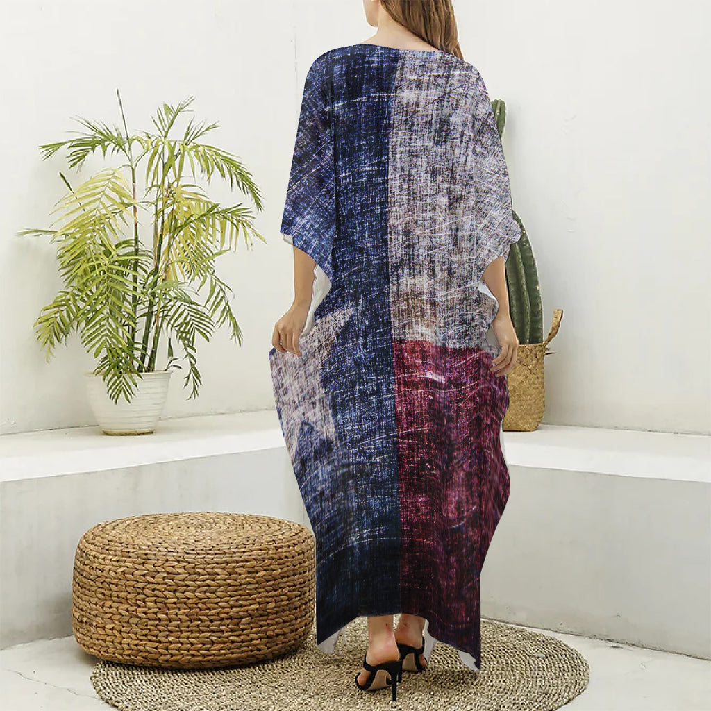 Grunge Texas Flag Print Silk V-Neck Kaftan Dress