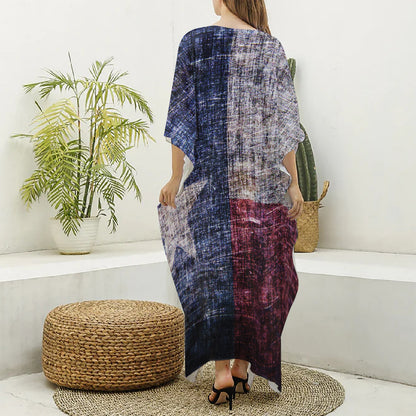 Grunge Texas Flag Print Silk V-Neck Kaftan Dress