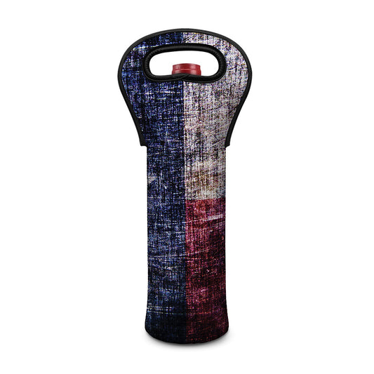 Grunge Texas Flag Print Single Neoprene Wine Tote