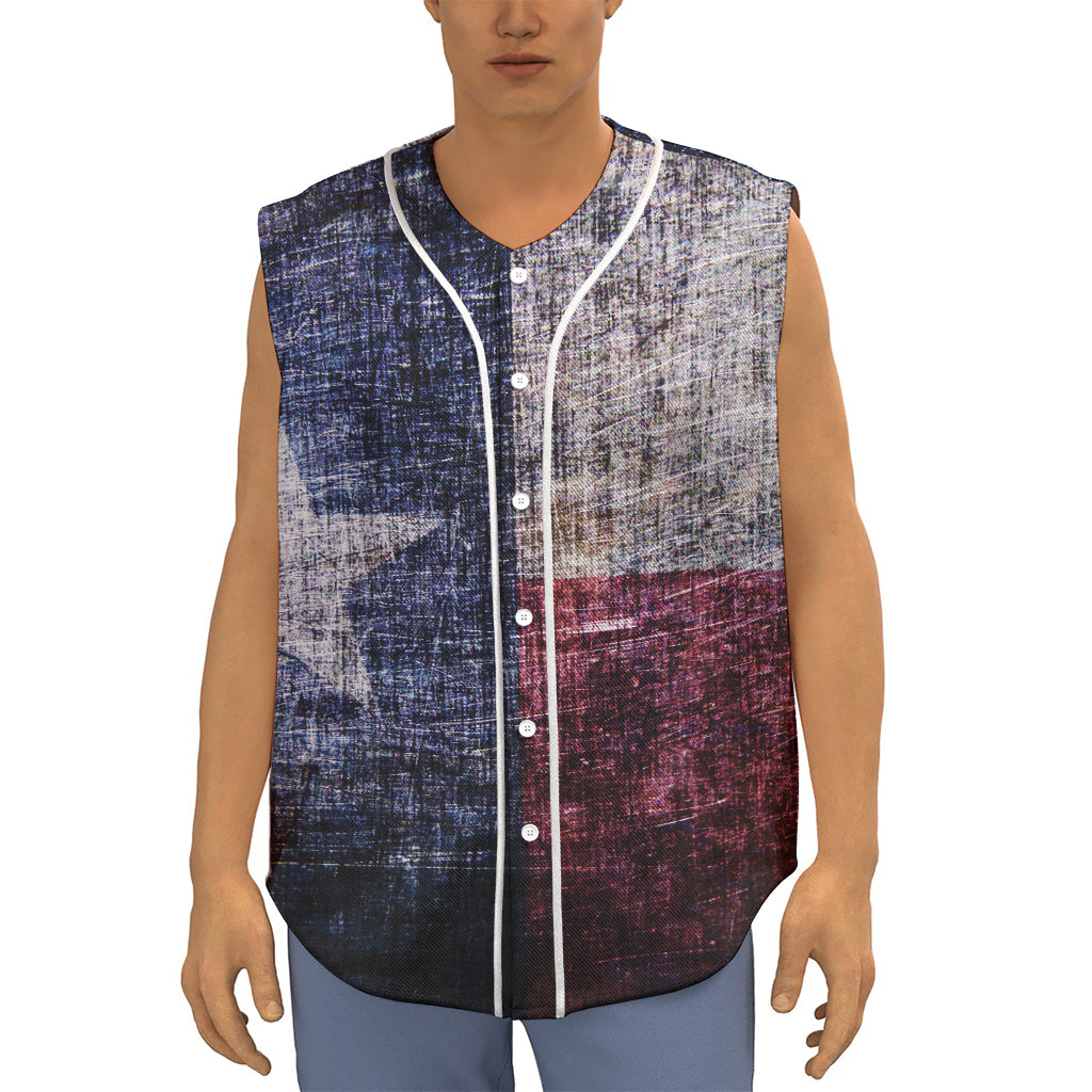 Grunge Texas Flag Print Sleeveless Baseball Jersey