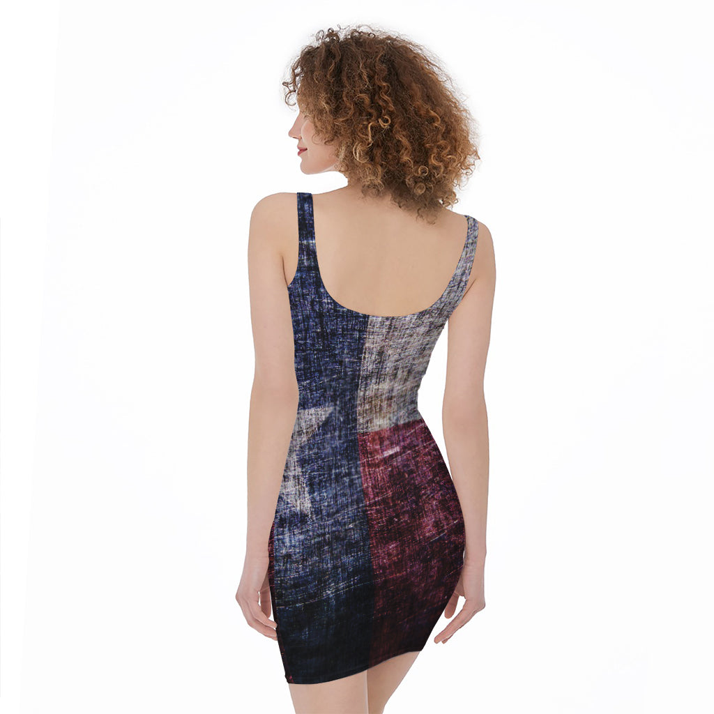 Grunge Texas Flag Print Sleeveless Bodycon Dress