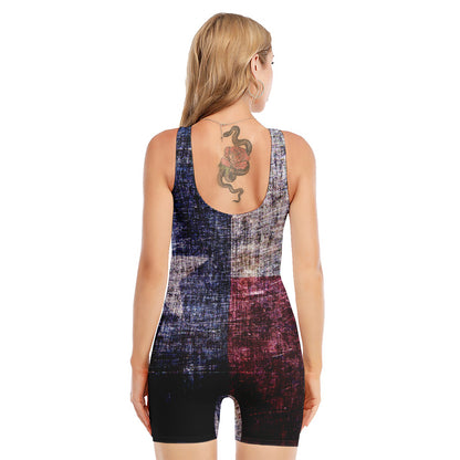 Grunge Texas Flag Print Sleeveless One Piece Swimsuit
