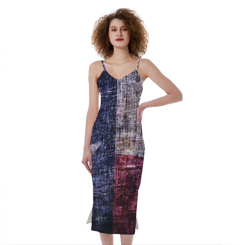 Grunge Texas Flag Print Slim Fit Midi Cami Dress
