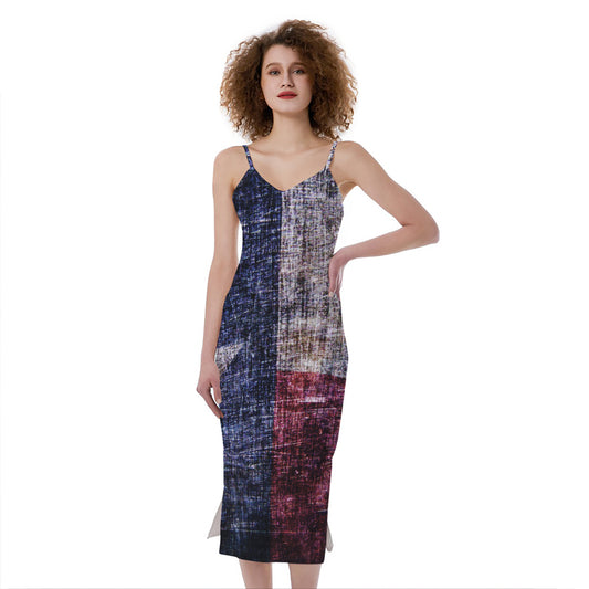 Grunge Texas Flag Print Slim Fit Midi Cami Dress