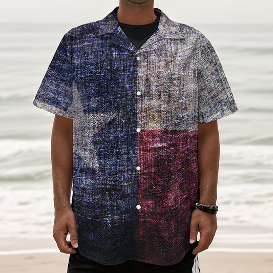 Grunge Texas Flag Print Textured Short Sleeve Shirt