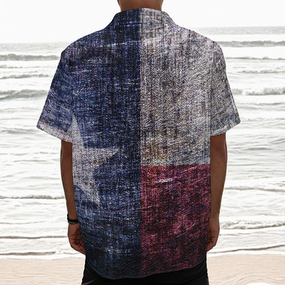 Grunge Texas Flag Print Textured Short Sleeve Shirt