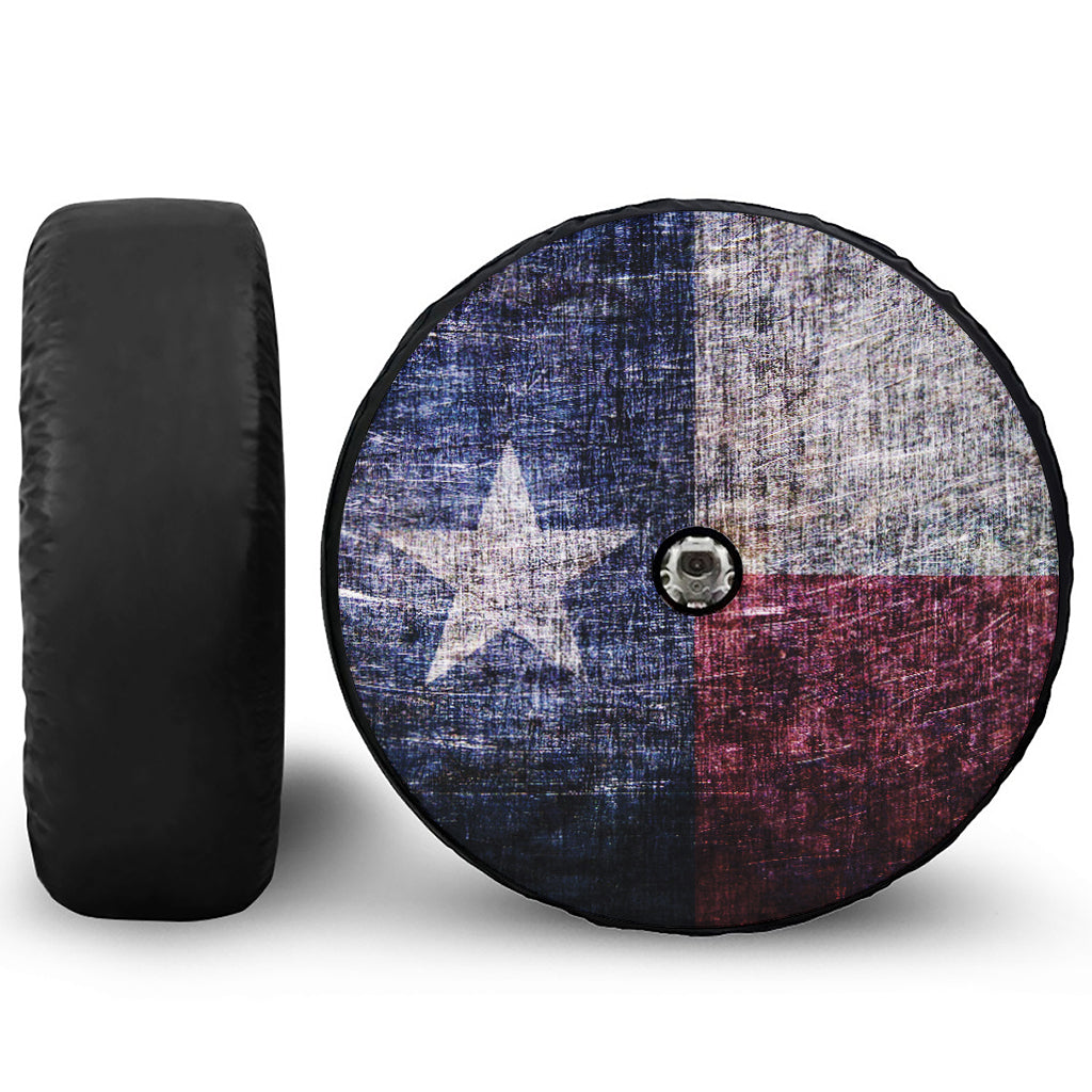 Grunge Texas Flag Print Tire Cover With Camera Hole