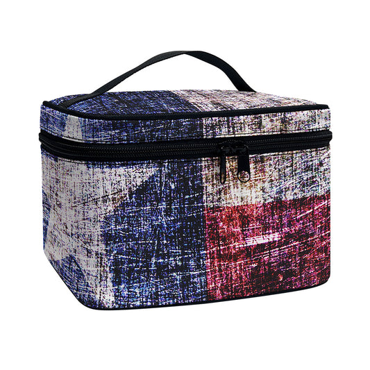 Grunge Texas Flag Print Travel Makeup Bag