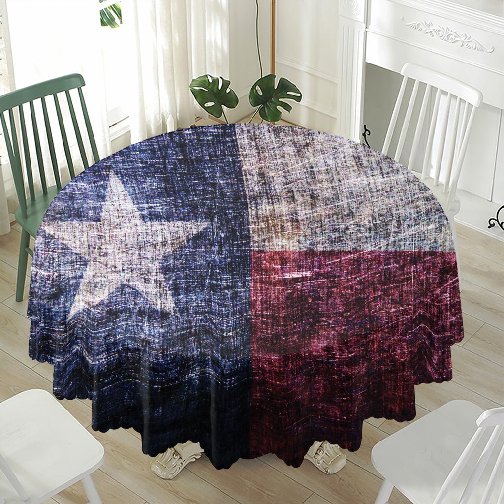 Grunge Texas Flag Print Waterproof Round Tablecloth