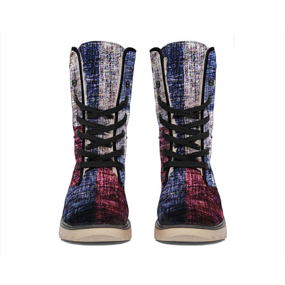 Grunge Texas Flag Print Winter Boots