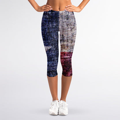 Grunge Texas Flag Print Women's Capri Leggings