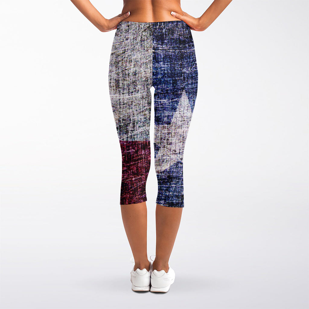 Grunge Texas Flag Print Women's Capri Leggings