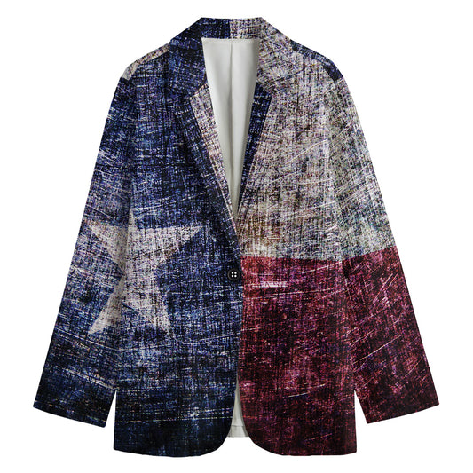 Grunge Texas Flag Print Women's Cotton Blazer