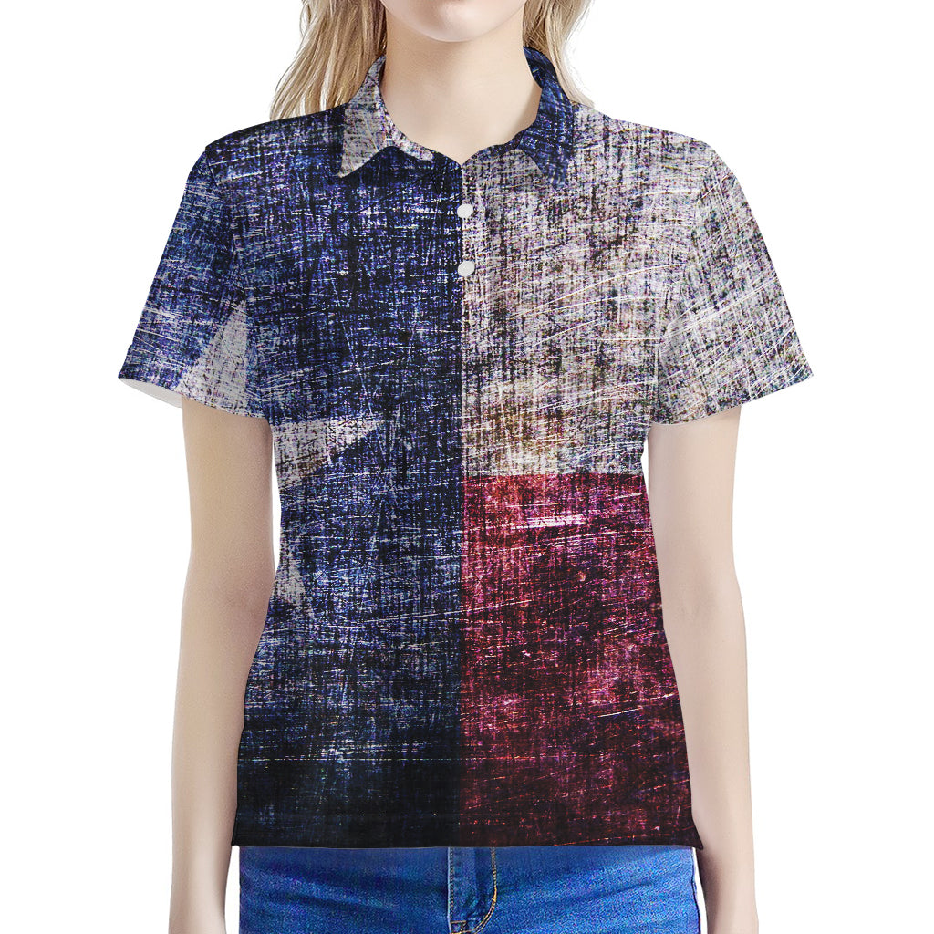 Grunge Texas Flag Print Women's Polo Shirt