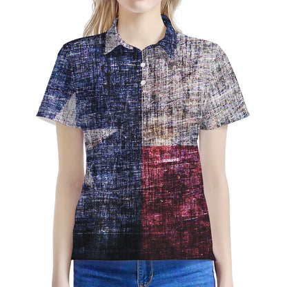 Grunge Texas Flag Print Women's Polo Shirt