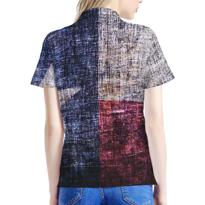 Grunge Texas Flag Print Women's Polo Shirt