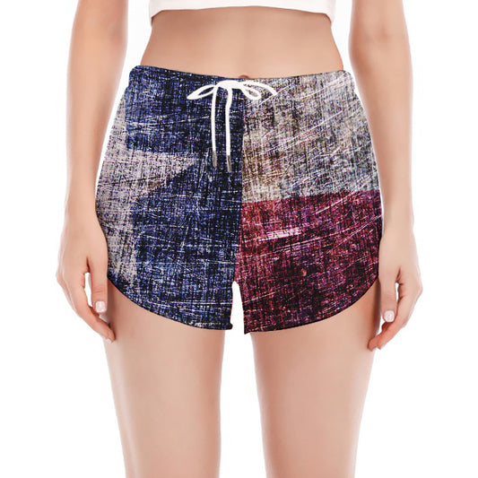 Grunge Texas Flag Print Women's Split Running Shorts