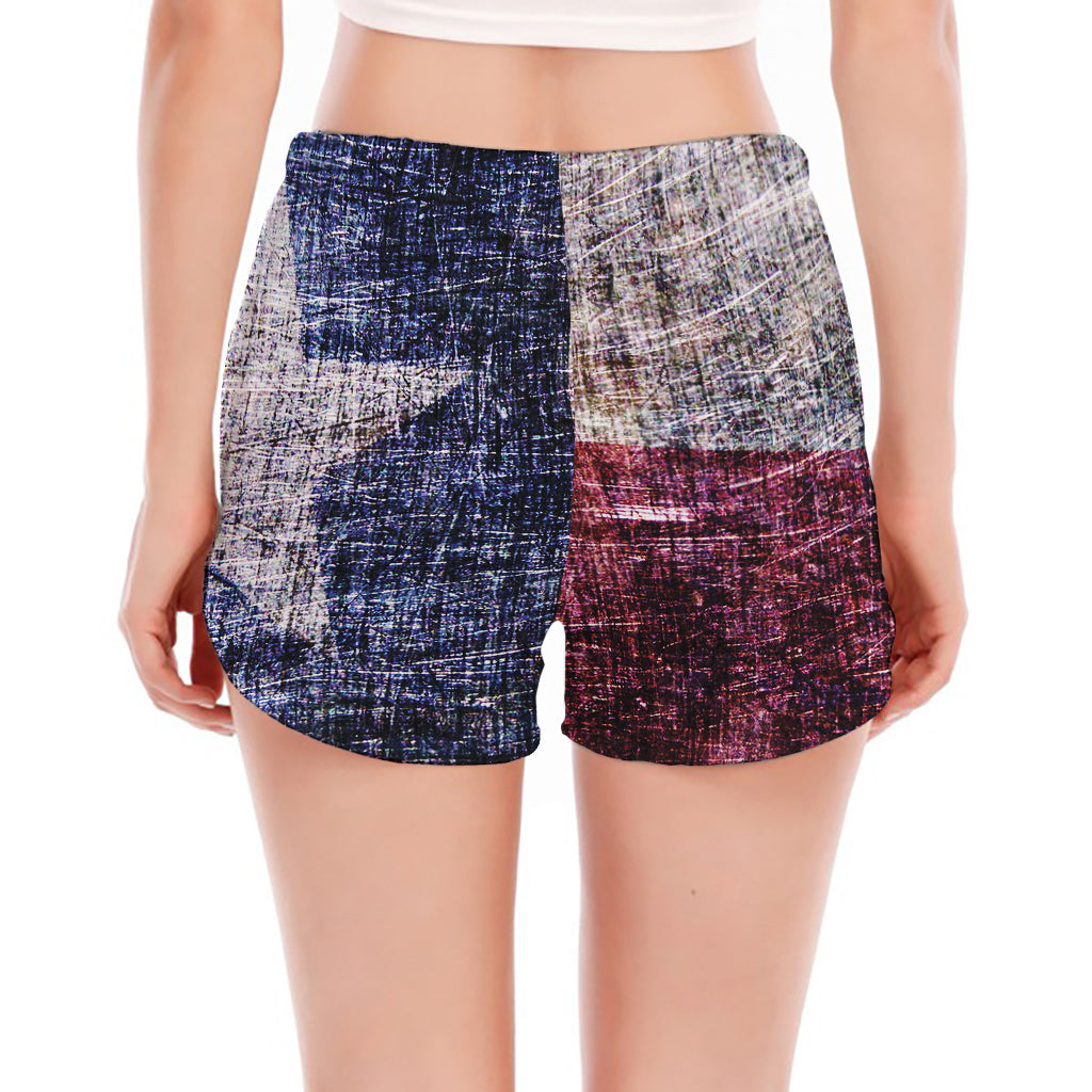 Grunge Texas Flag Print Women's Split Running Shorts