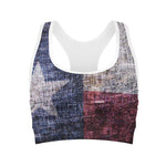 Grunge Texas Flag Print Women's Sports Bra