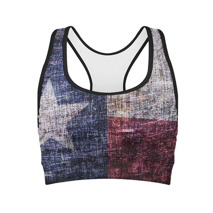 Grunge Texas Flag Print Women's Sports Bra