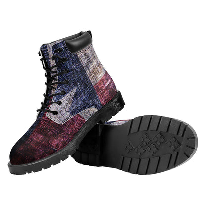 Grunge Texas Flag Print Work Boots