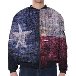 Grunge Texas Flag Print Zip Sleeve Bomber Jacket