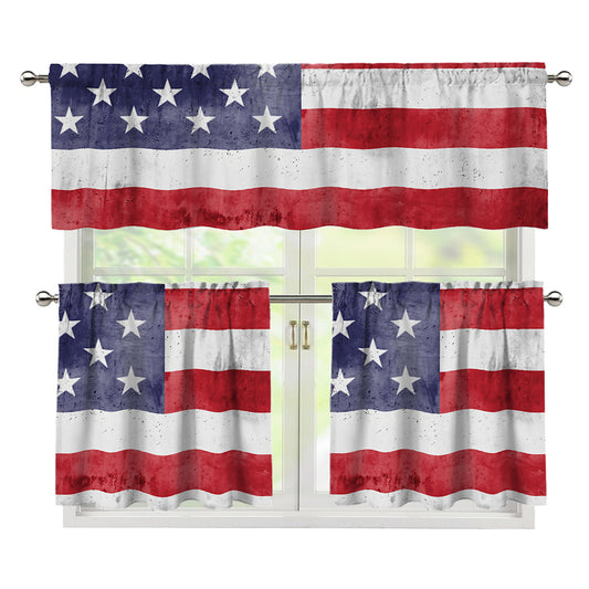 Grunge USA Flag Print 3 Piece Kitchen Curtains