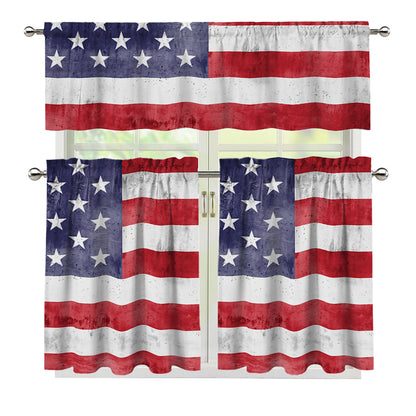 Grunge USA Flag Print 3 Piece Kitchen Curtains